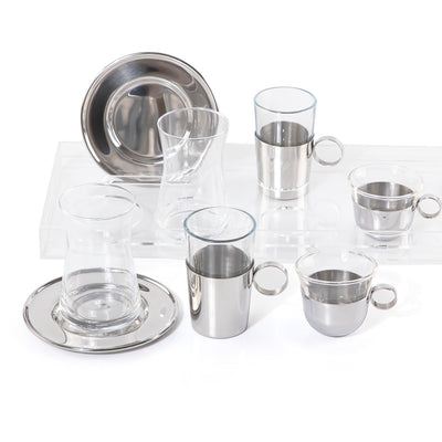 Set of 6 pcs of cups with 2 plates  - silver