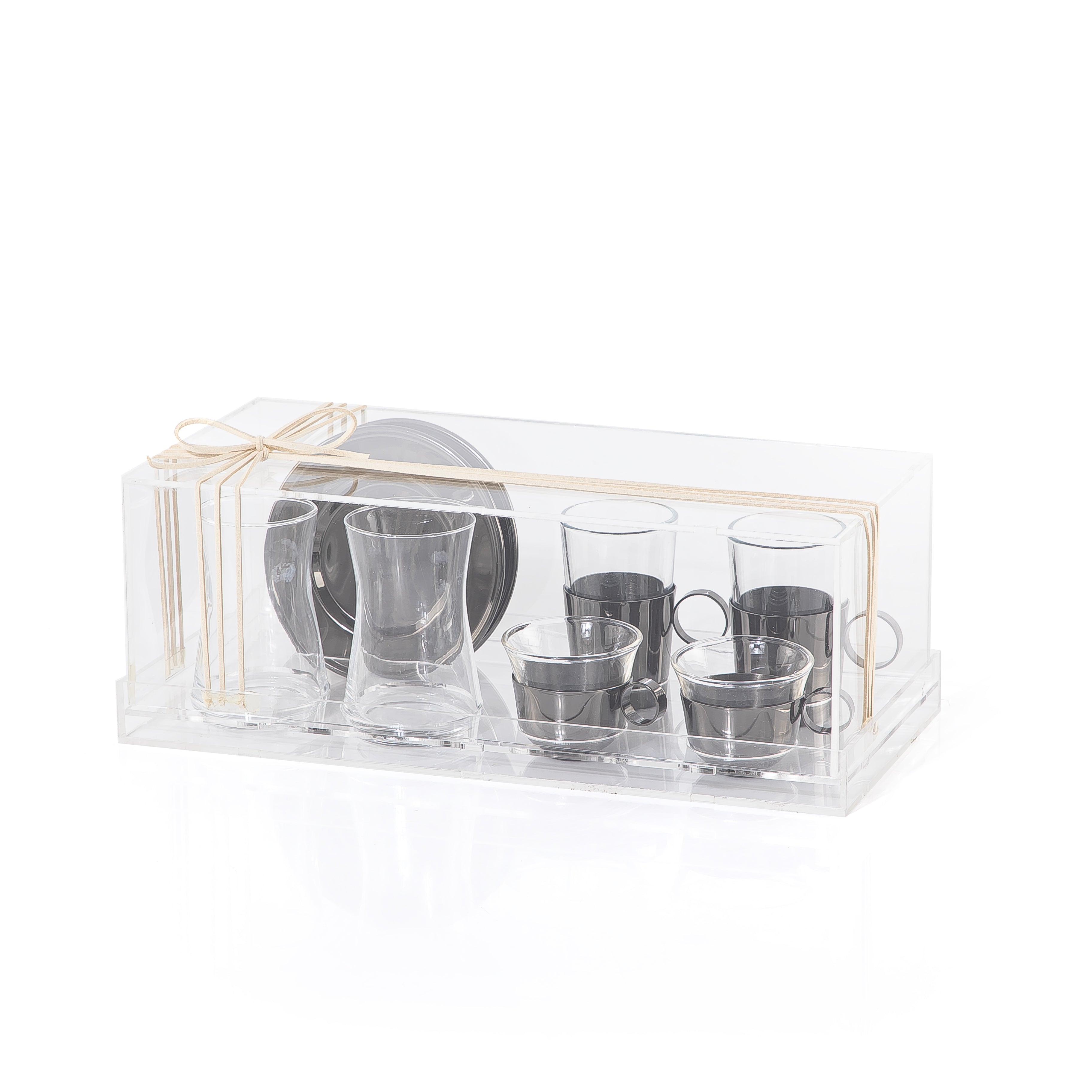 Set of 6 pcs of cups with 2 plates  - black