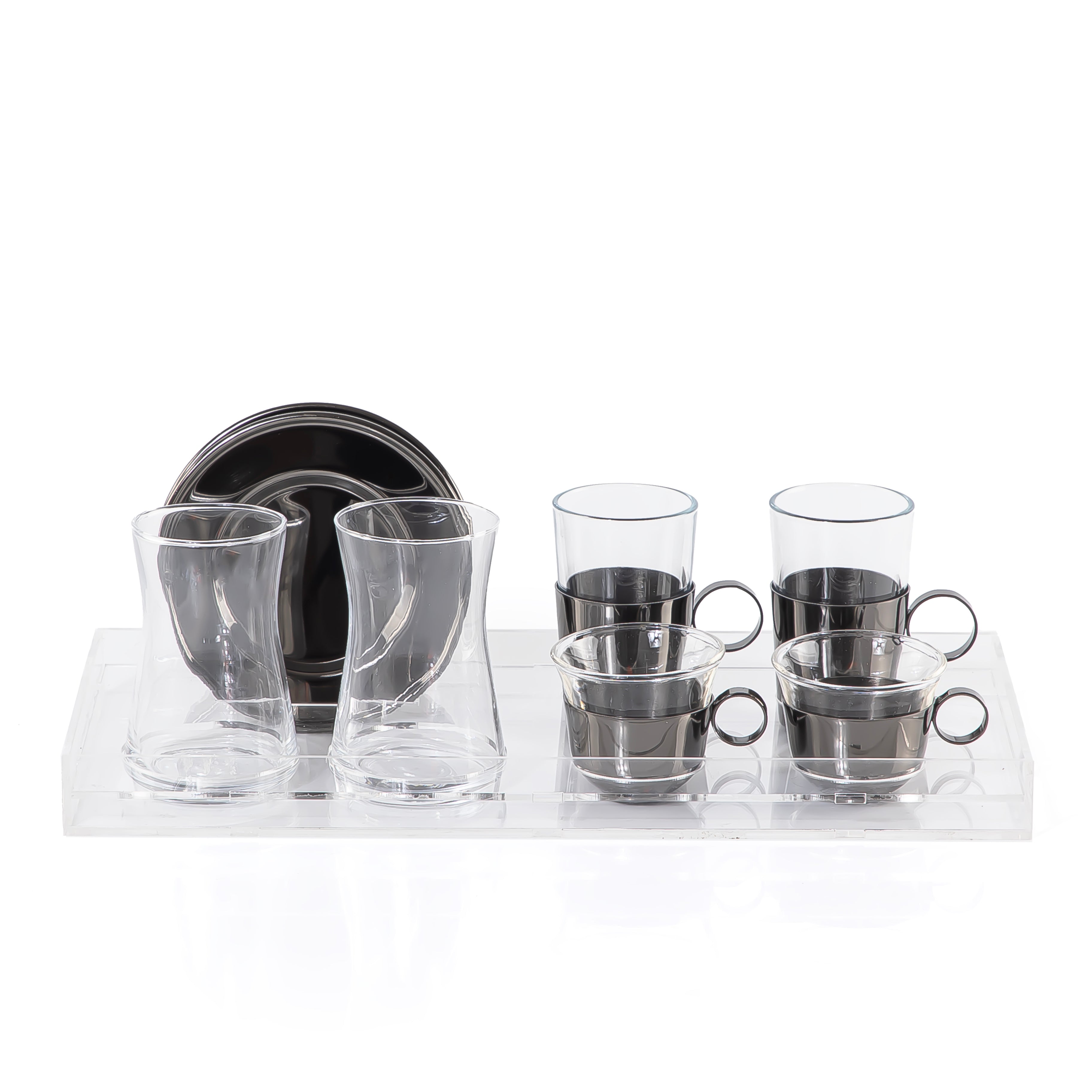 Set of 6 pcs of cups with 2 plates  - black