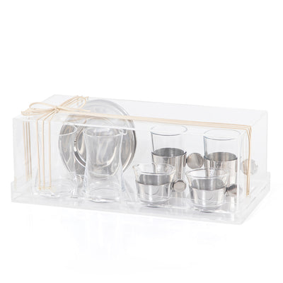 Set of 6 pcs of cups with 2 plates  - silver