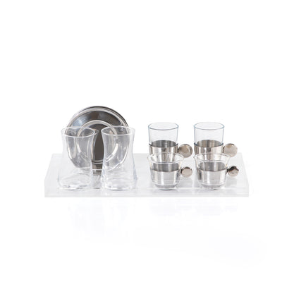 Set of 6 pcs of cups with 2 plates  - silver