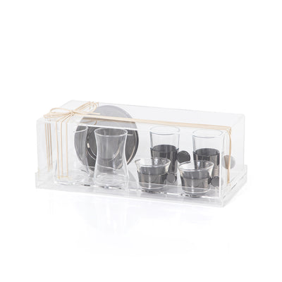 Set of 6 pcs of cups with 2 plates  - black