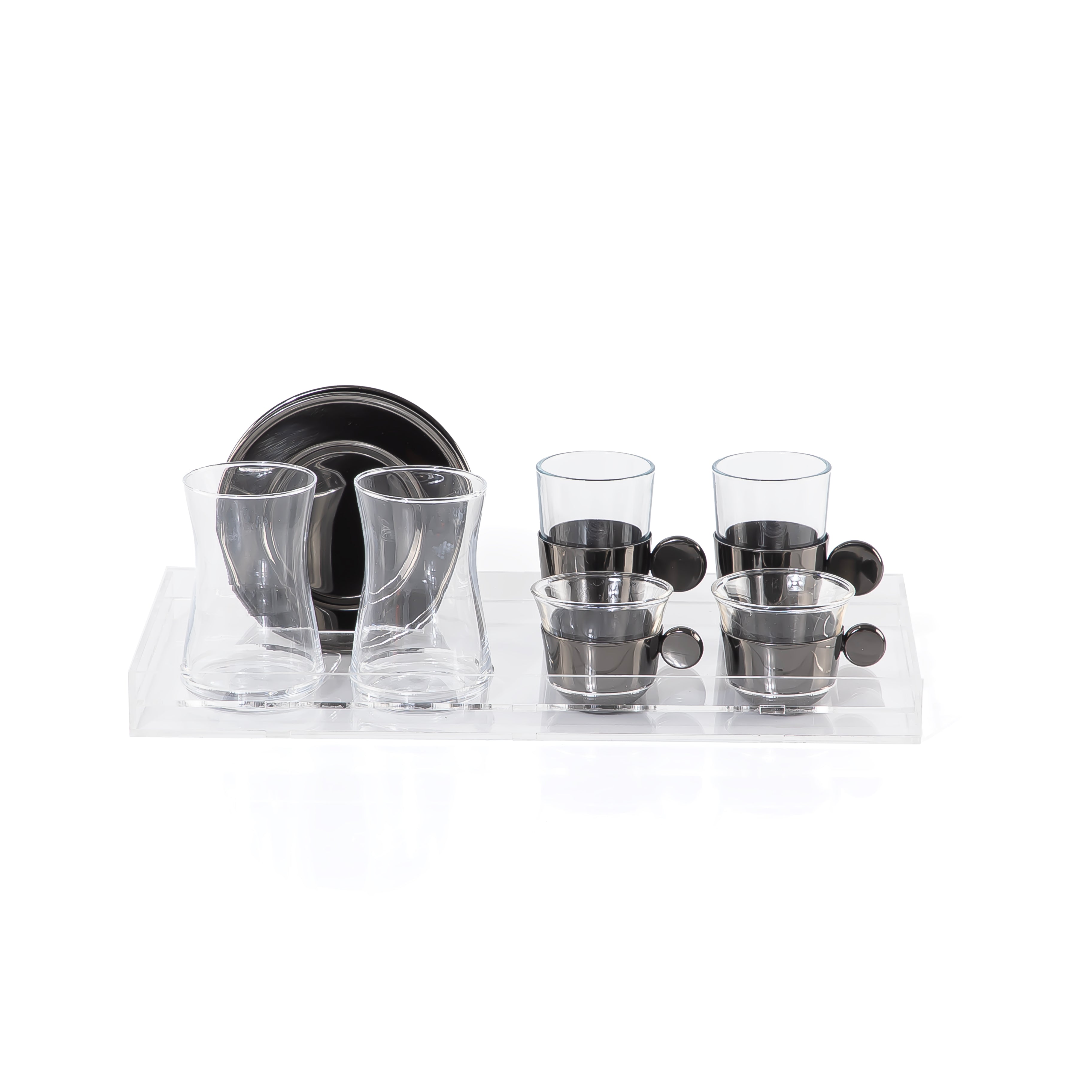 Set of 6 pcs of cups with 2 plates  - black