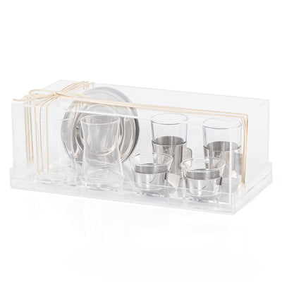 Set of 6 pcs of cups with 2 plates  - silver