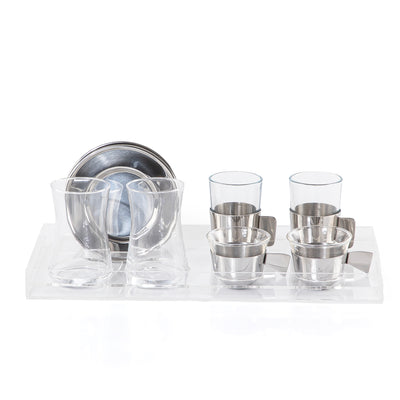 Set of 6 pcs of cups with 2 plates  - silver