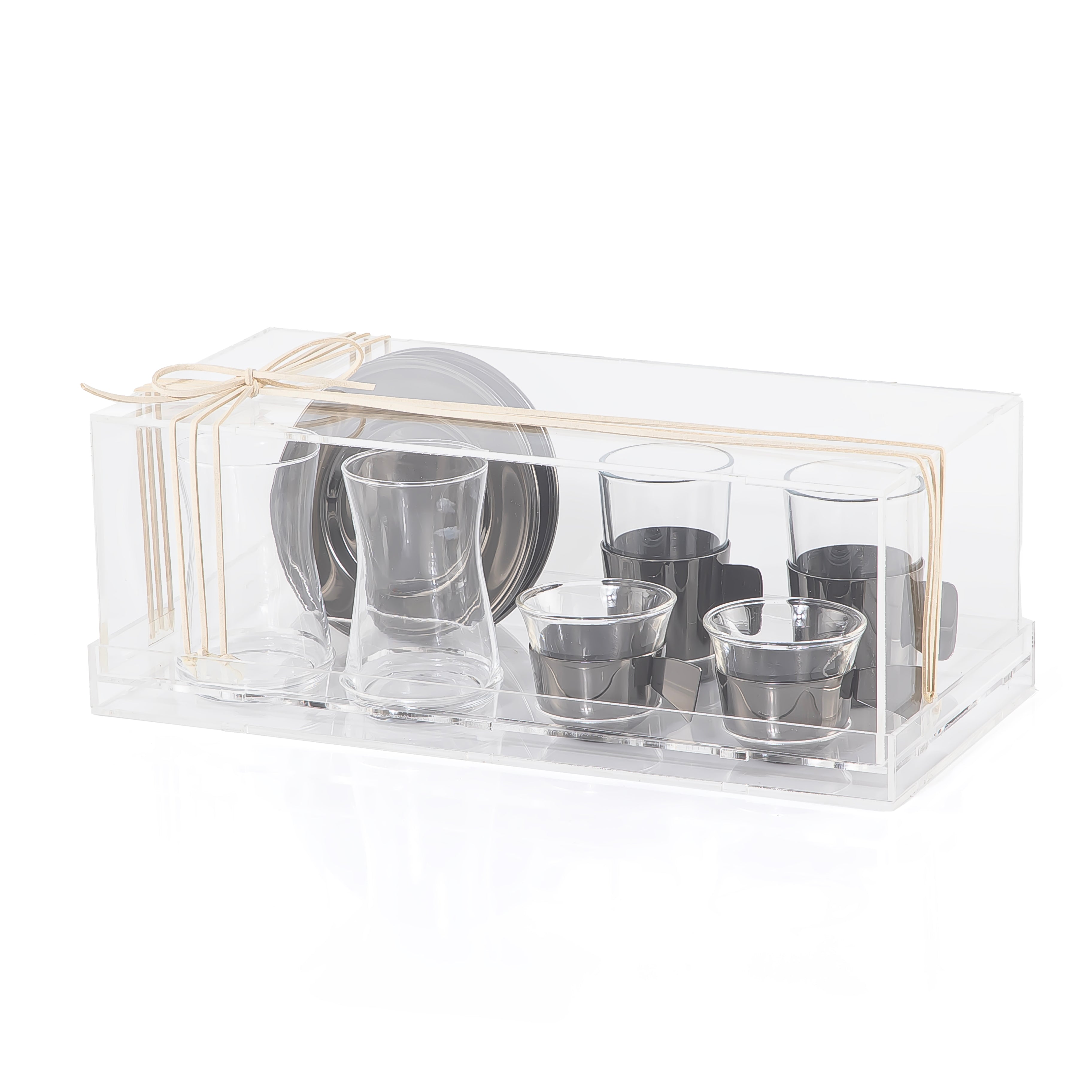 Set of 6 pcs of cups with 2 plates  - black