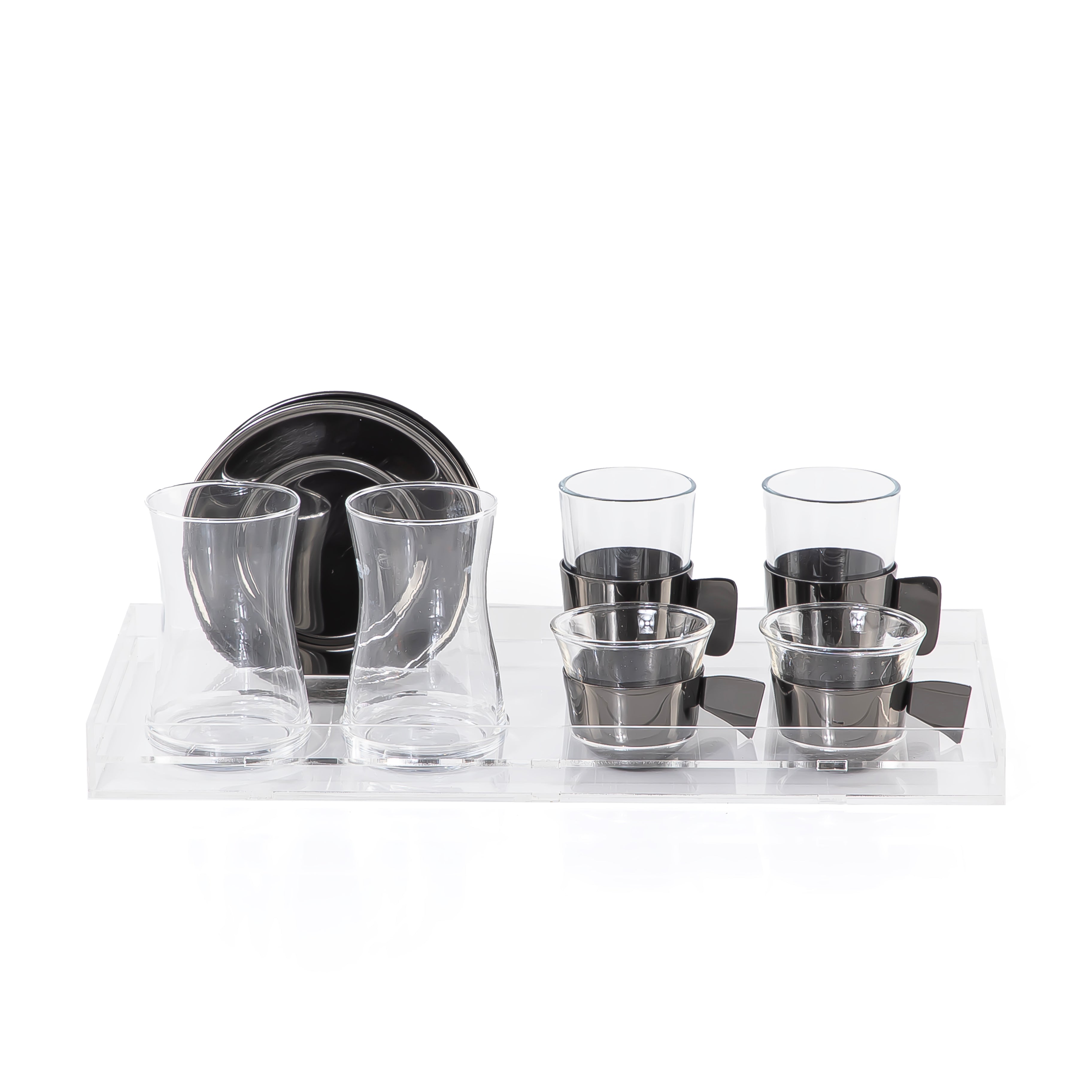 Set of 6 pcs of cups with 2 plates  - black