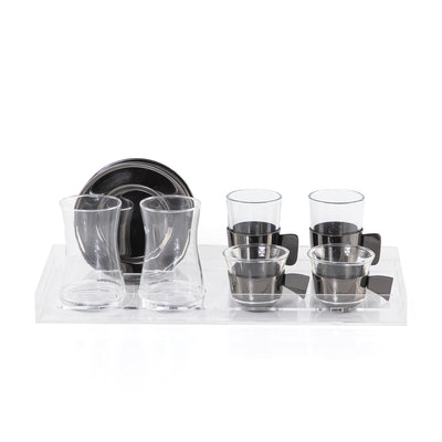 Set of 6 pcs of cups with 2 plates  - black