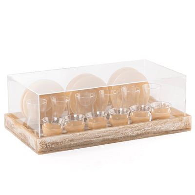 طقم مكون من 12 إستيكانات وفناجين قهوة مع الأطباق وبوكس هدايا - أصفر