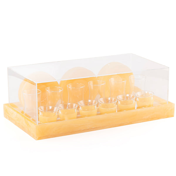 Set of 12 istikana and coffee cups with saucers and gift box - yellow