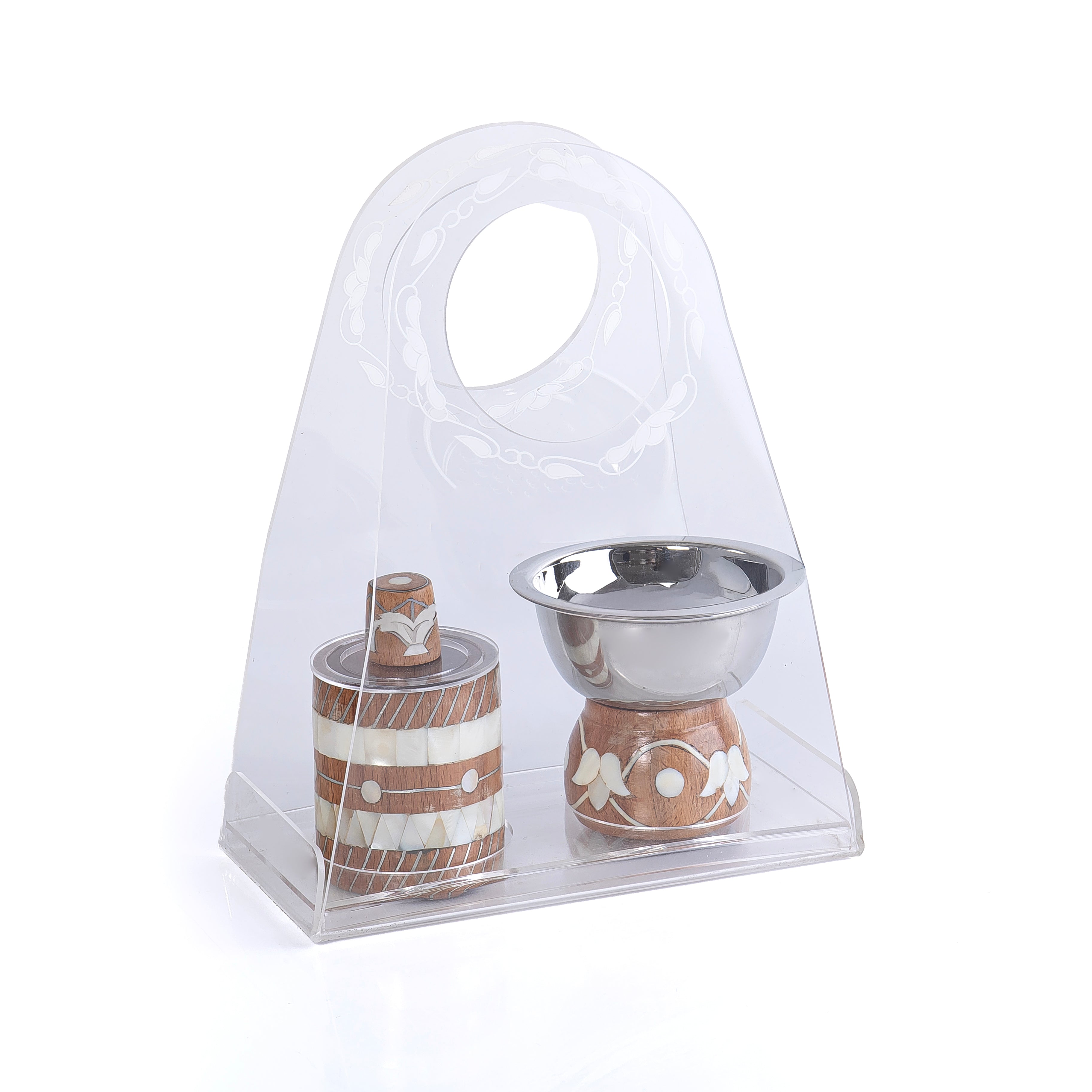Elegant Mother of Preal & Wooden Mabkhar Set of 2 pcs - Brown
