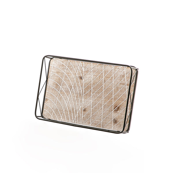 Black Rctabgular Metal And Wood Tray - Small