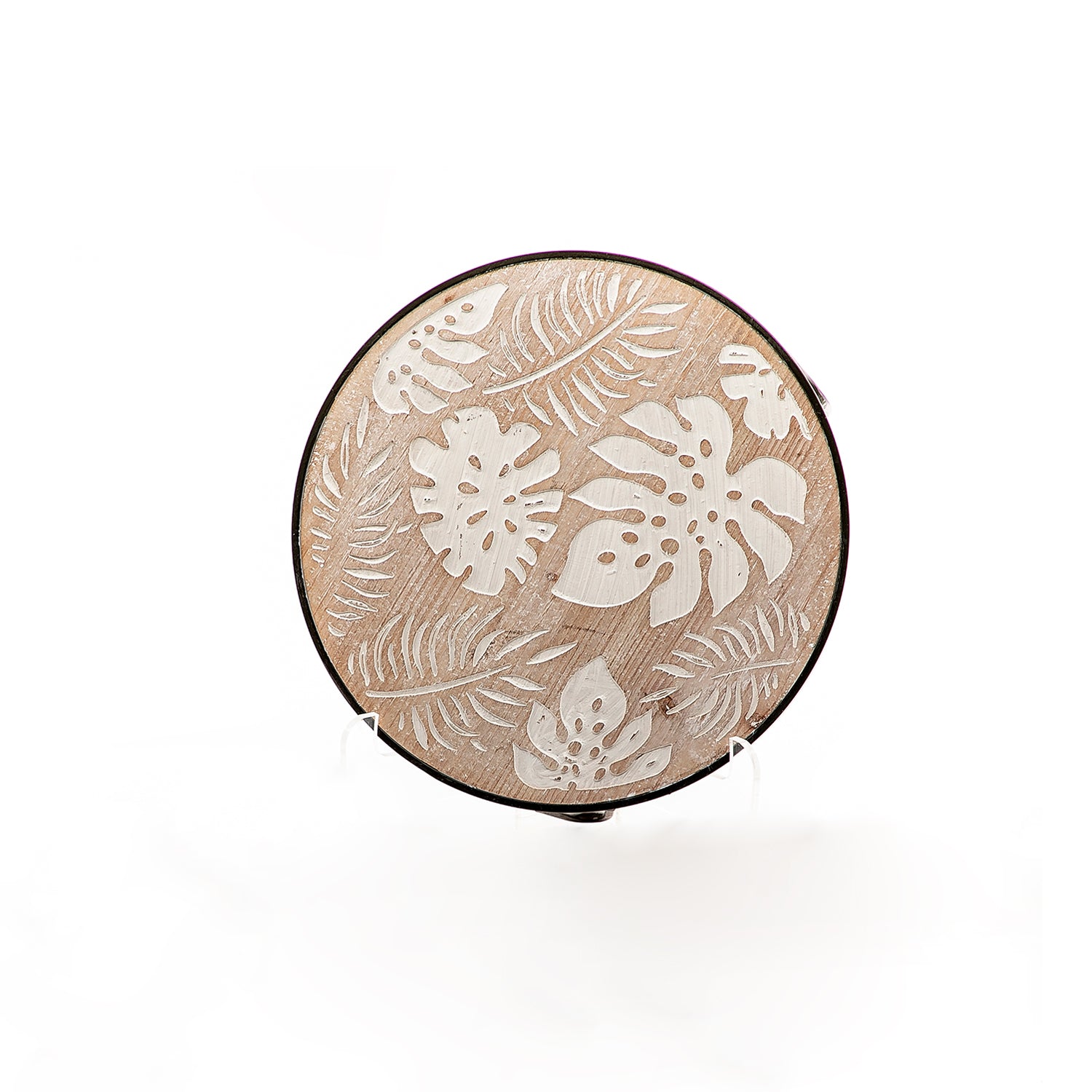 Black And Beige Round Wood And Metal Stand - Medium