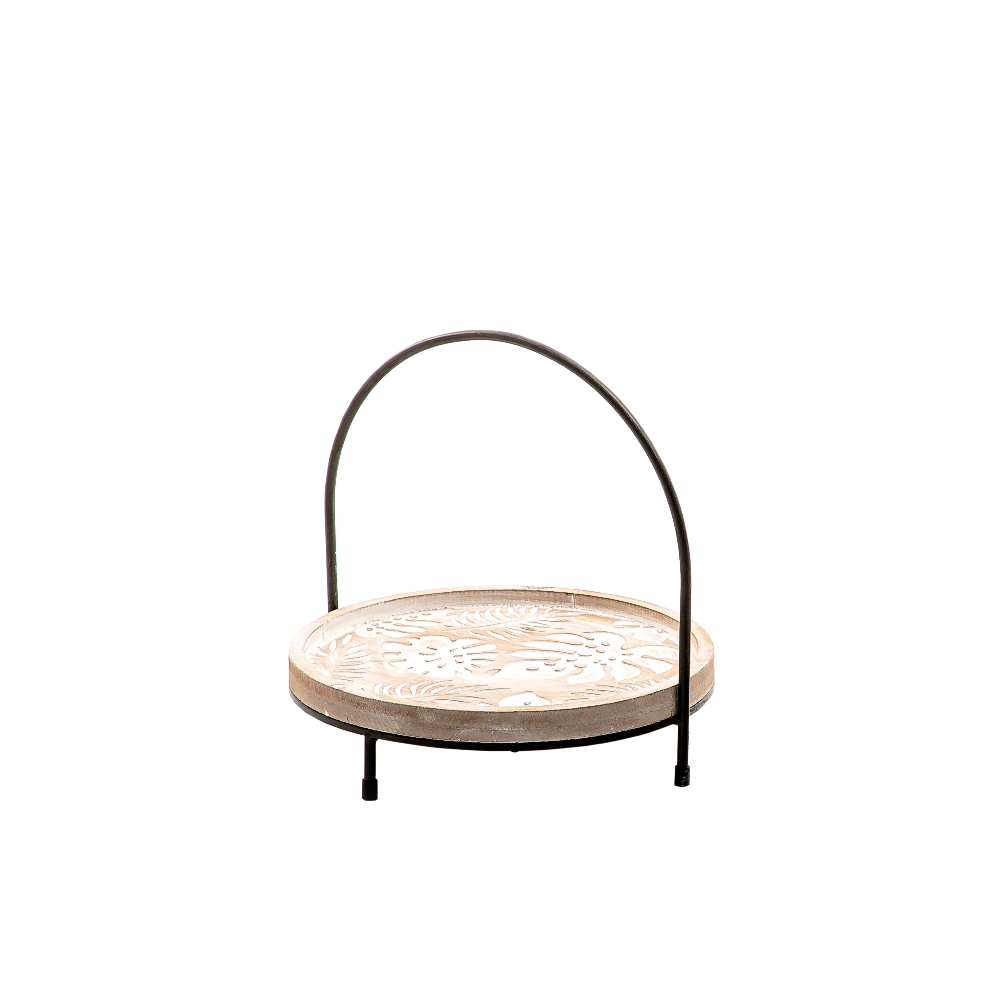 Black And Beige Round Metal Stand With Handle - Small