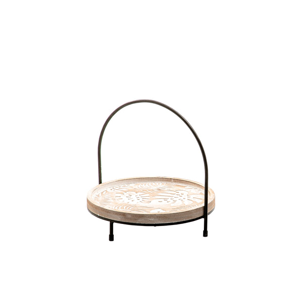 Black And Beige Round Metal Stand With Handle - Small