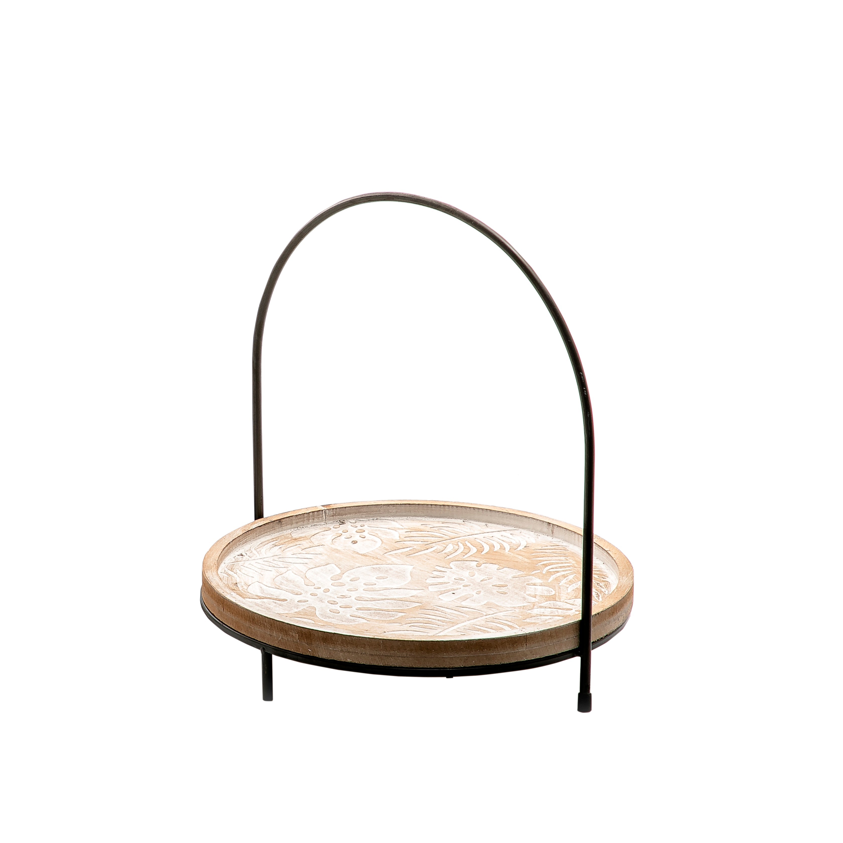 Black And Beige Round Metal Stand With Handle - Large