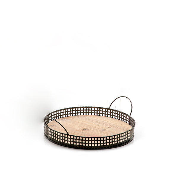 Grey Round Wooden Tray - Medium