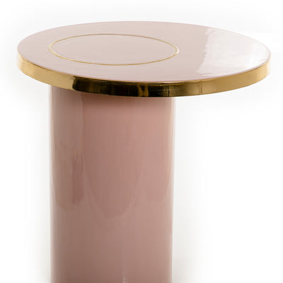 Light Pink Metal Table With Cylindricalbase