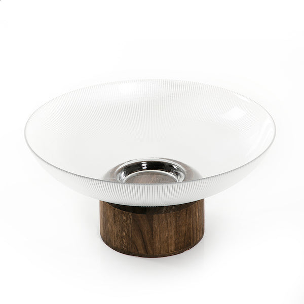 Glass round Bowl With Wood Base - Large