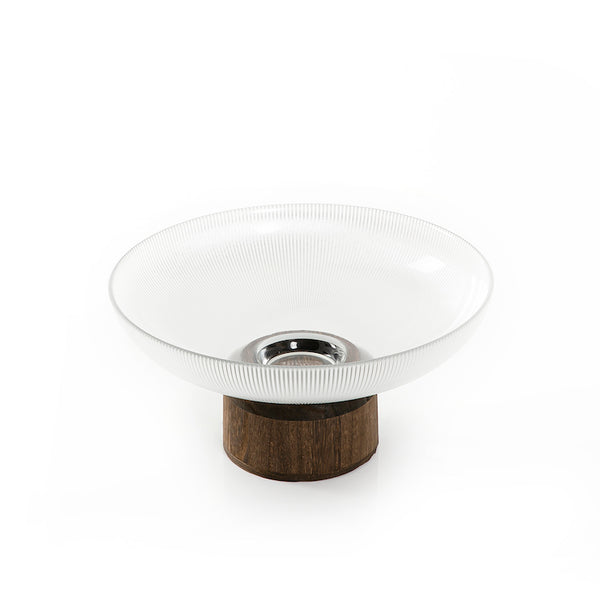 Glass round Bowl With Wood Base - Small