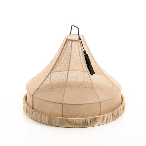 Rattan tray with linen cover