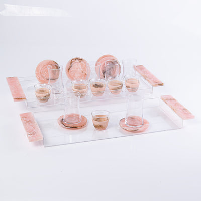 Resin Set of 20 ( istikana + coffee cups+ saucers + trays ) - Pink
