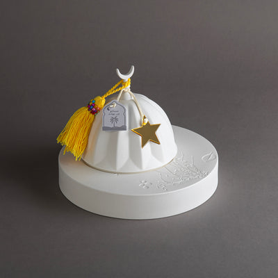 Gergaan Matt White Bowl With Tassel - Yellow