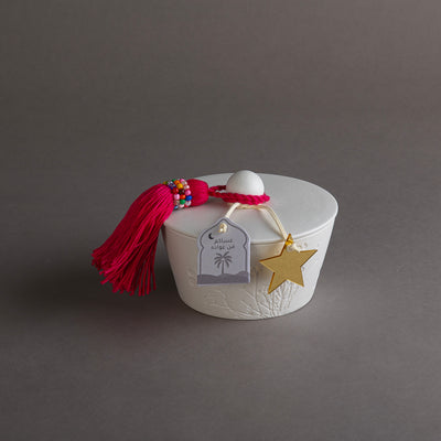 وعاء قرقيعان سيراميك أبيض - وردي 