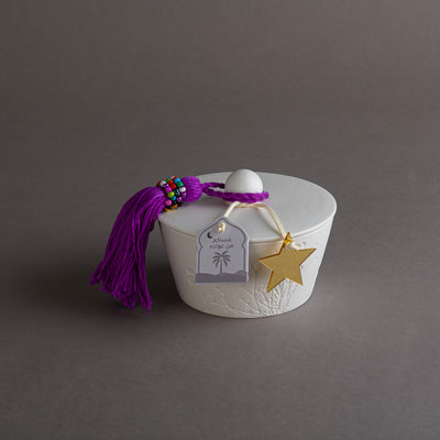 وعاء قرقيعان سيراميك أبيض - بنفسجي