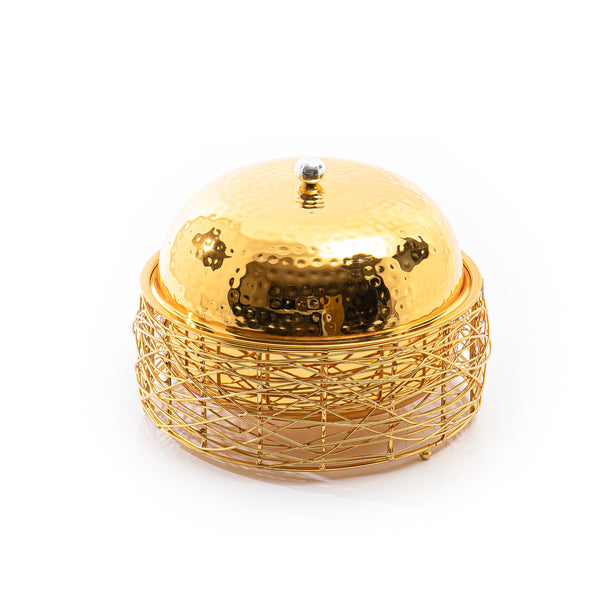 gold round metal food preserver