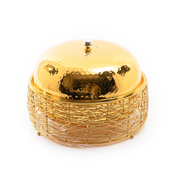 gold round metal food preserver