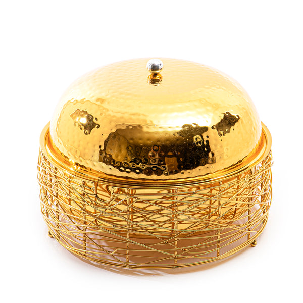 gold round metal food preserver