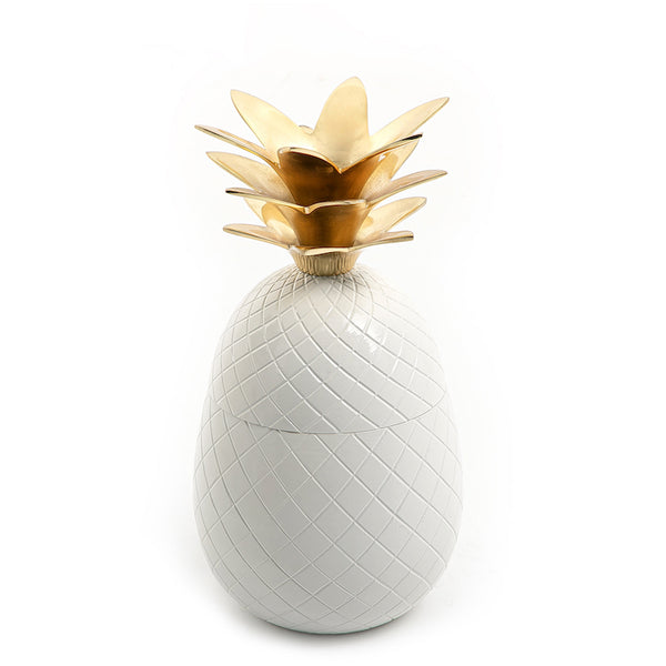white Metal Jar With white and gold Lid