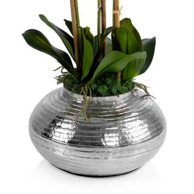 Silver metal vase with Orchid