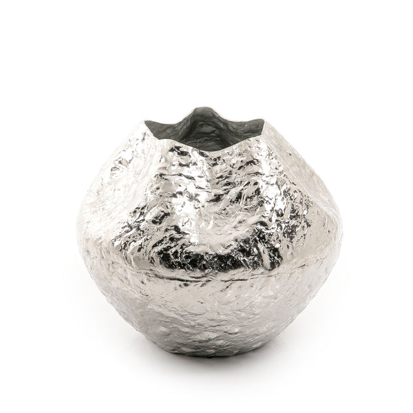 Silver Spherical Metal Vase