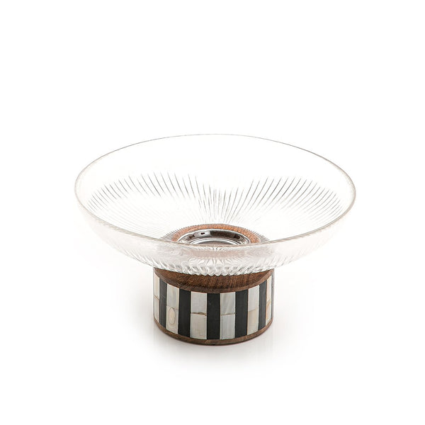 Glass bowl with wooden base