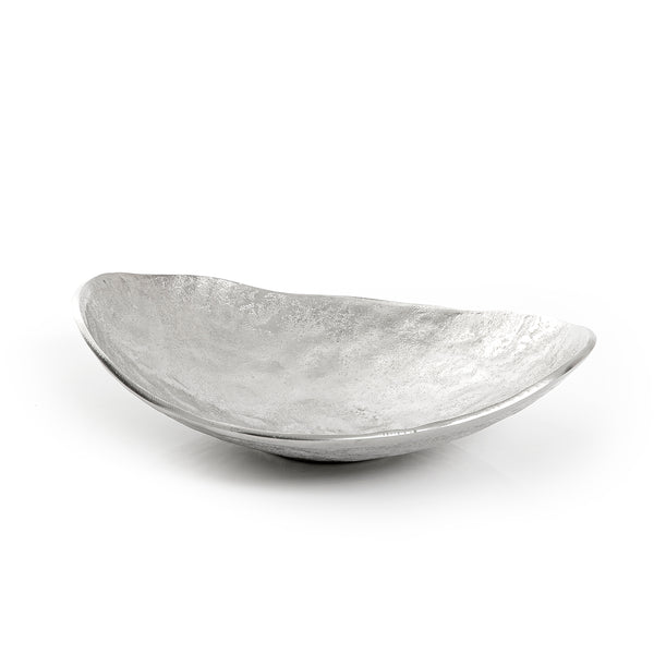 طبق معدن بيضاوي باللون الفضي