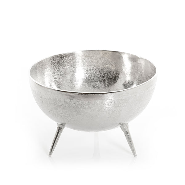 وعاء معدني دائري فضي مع أرجل 
