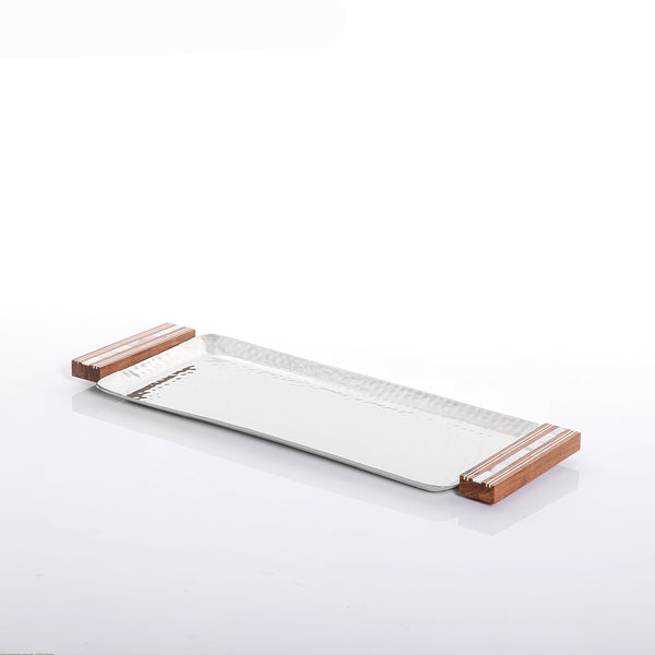 صينية معدنية مستطيلة متوسطة الحجم باللون الفضي 