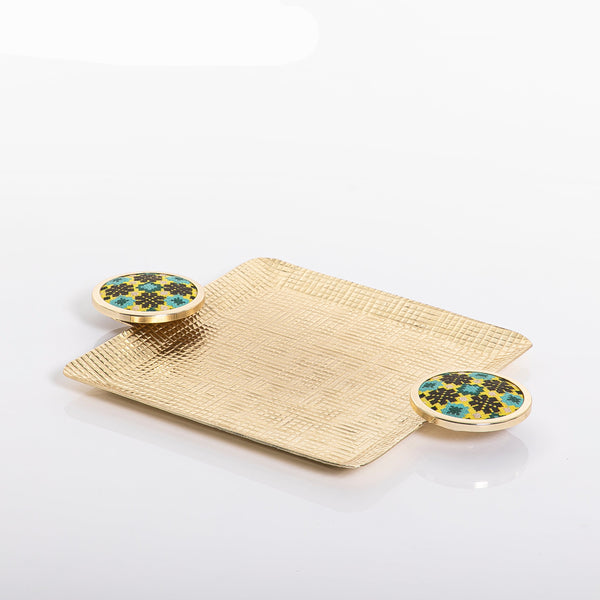 صينية مربعة مع عدد 2 مقبض معدن دائري