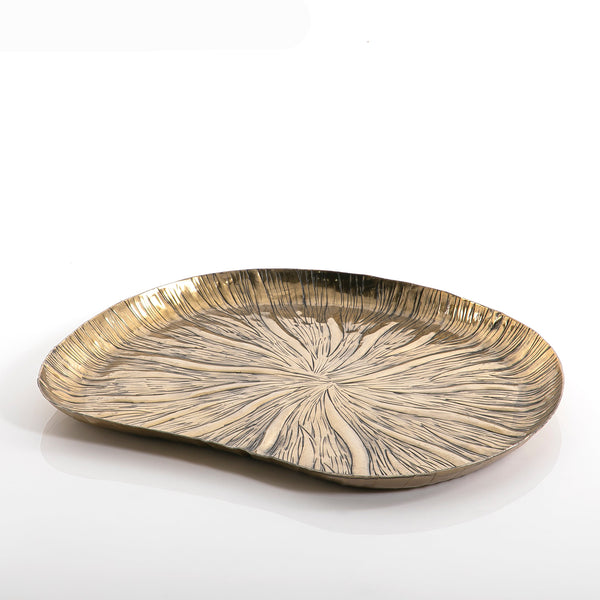 طبق معدن باللون الذهبي