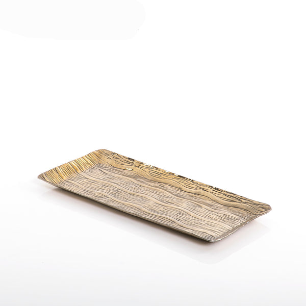 صينية معدنية مستطيلة باللون الذهبي