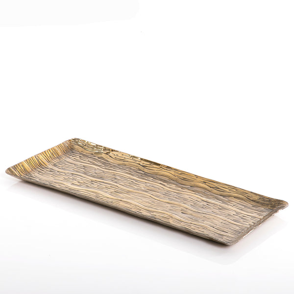 صينية معدنية مستطيلة باللون الذهبي