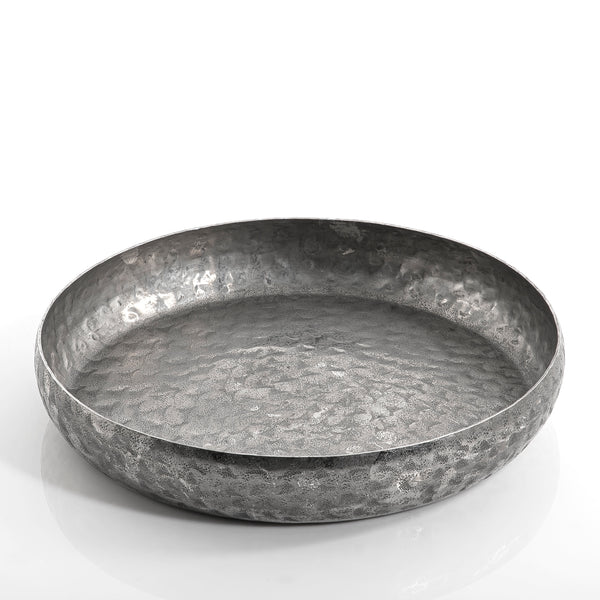 Silver round metal plate - large