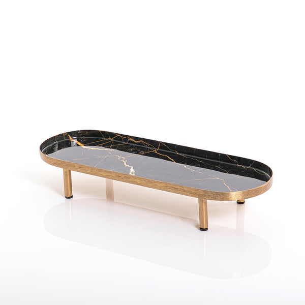 Oval metal tray with golden legs