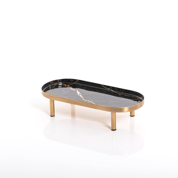 Oval metal tray with golden legs