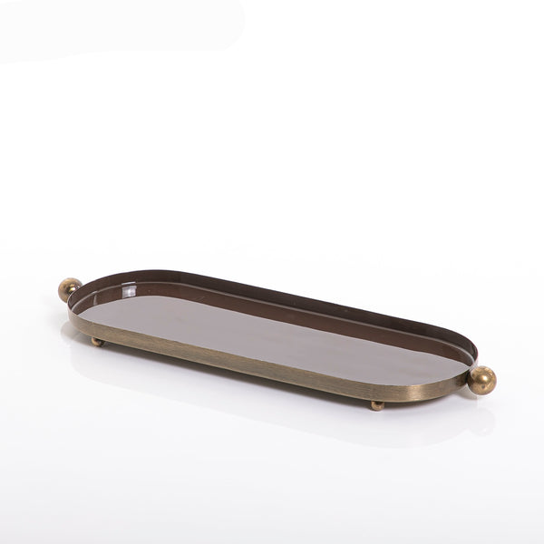 Rectangular metal tray with handle