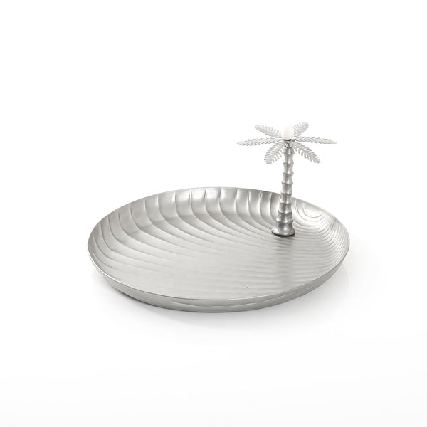 Silver metal tray with tree decor