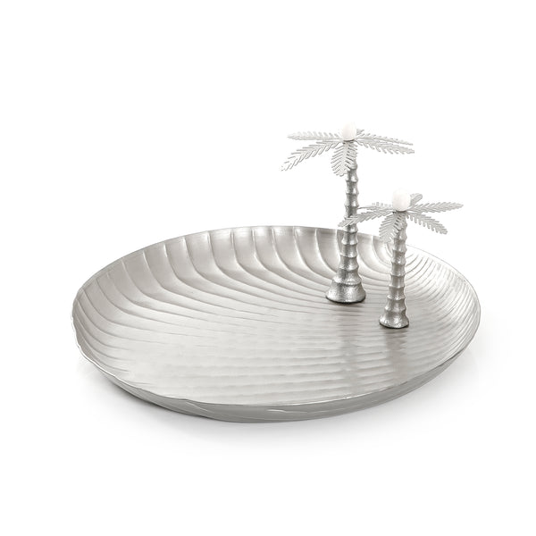 Silver metal tray with tree decor