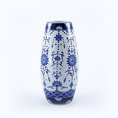 Column-Shaped Chinese Ceramic Vase With Decorations